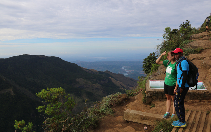 Two trekkers at Worlds End, Sri Lanka