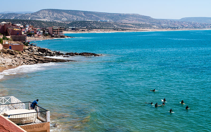 Surfers in Taghazout, south Morocco
