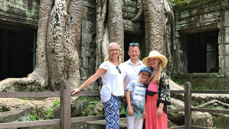 Helen and her family at Angkor Wat