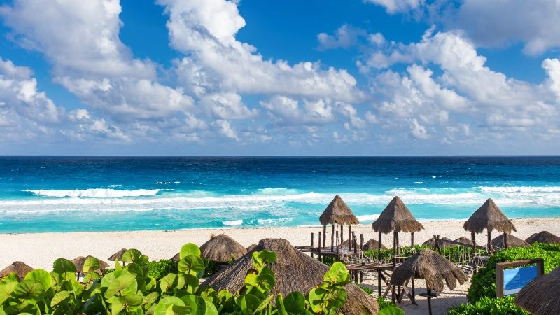 Beach huts at Cancun, Mexico
