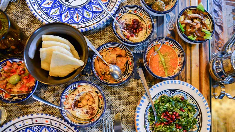 A traditional Jordanian mezze spread
