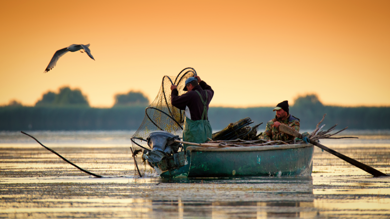 Traditional fisherman on the Danube Delta in Romania