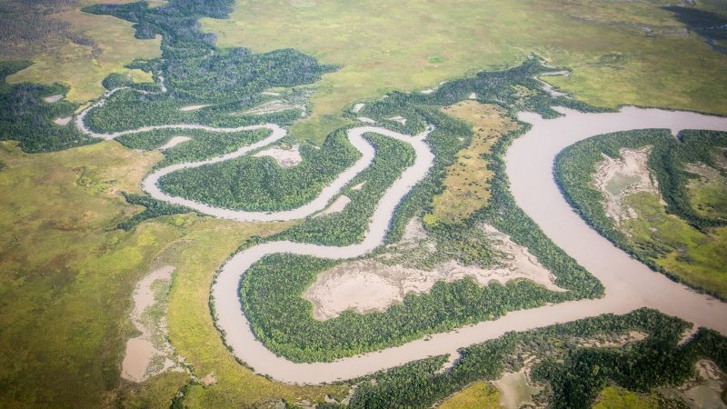 Aerial view of the billabongs and marshes in Arnhem Land 