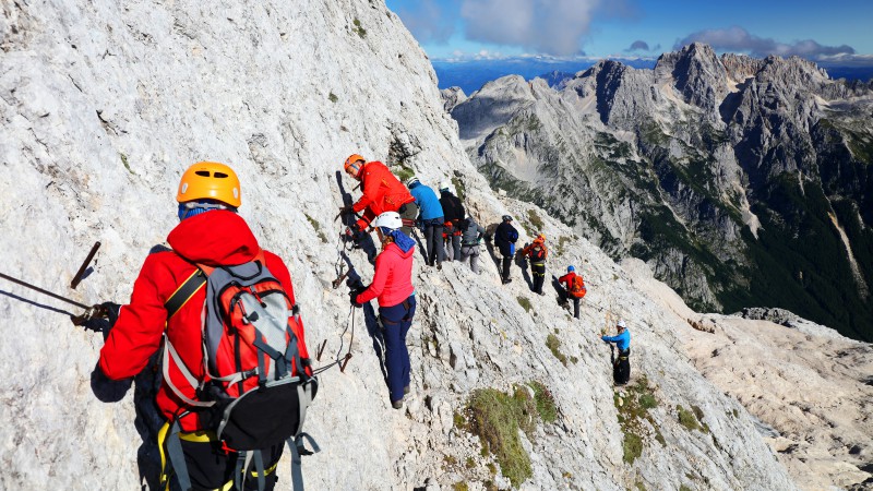 Climbers near the summit of Mount Triglav, Slovenia