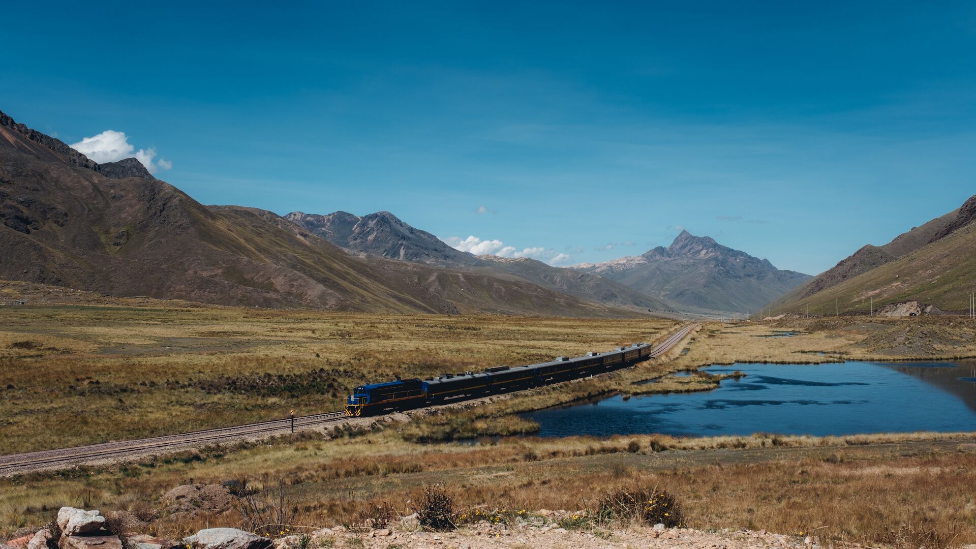 The scenic Machu Picchu train traveling through the Sacred Valley
