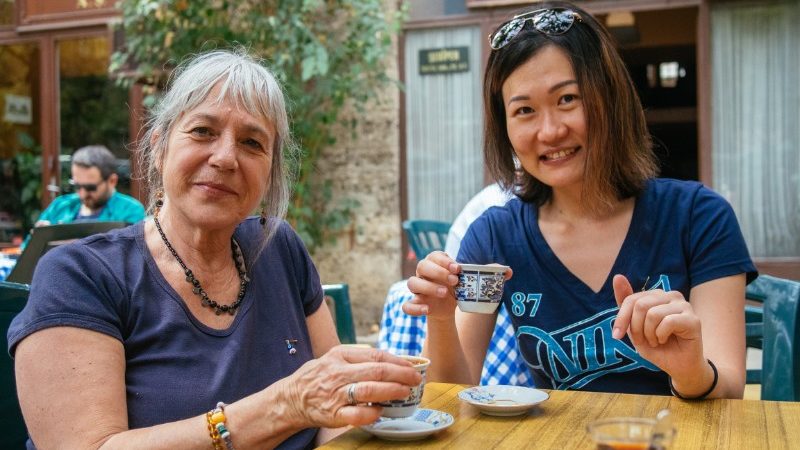travellers drinking coffee