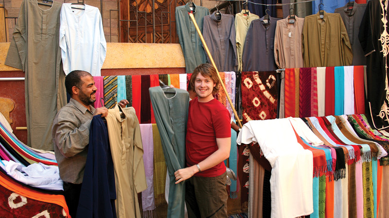 Traveller shopping at a local souk in Aswan, Egypt