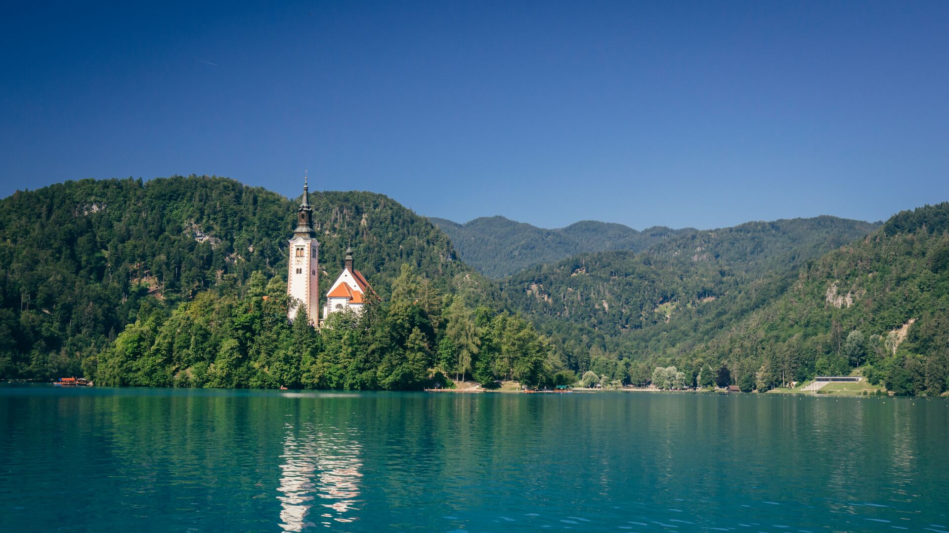 The 17th-century church on the island in the middle of Lake Bled, Slovenia