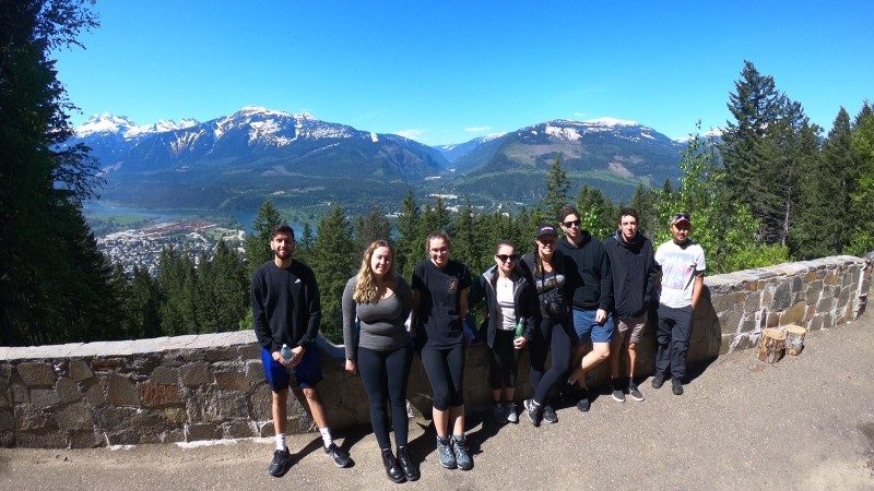 A group of travellers in the Canadian Rockies