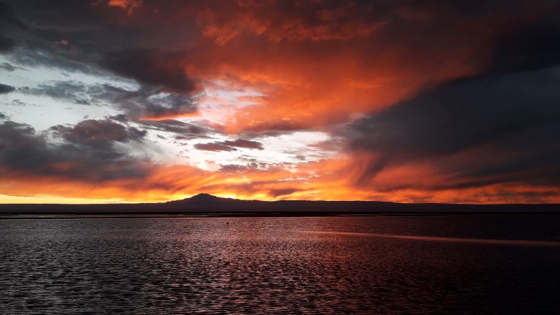 Fiery sunset at the Chilean Salt Flats