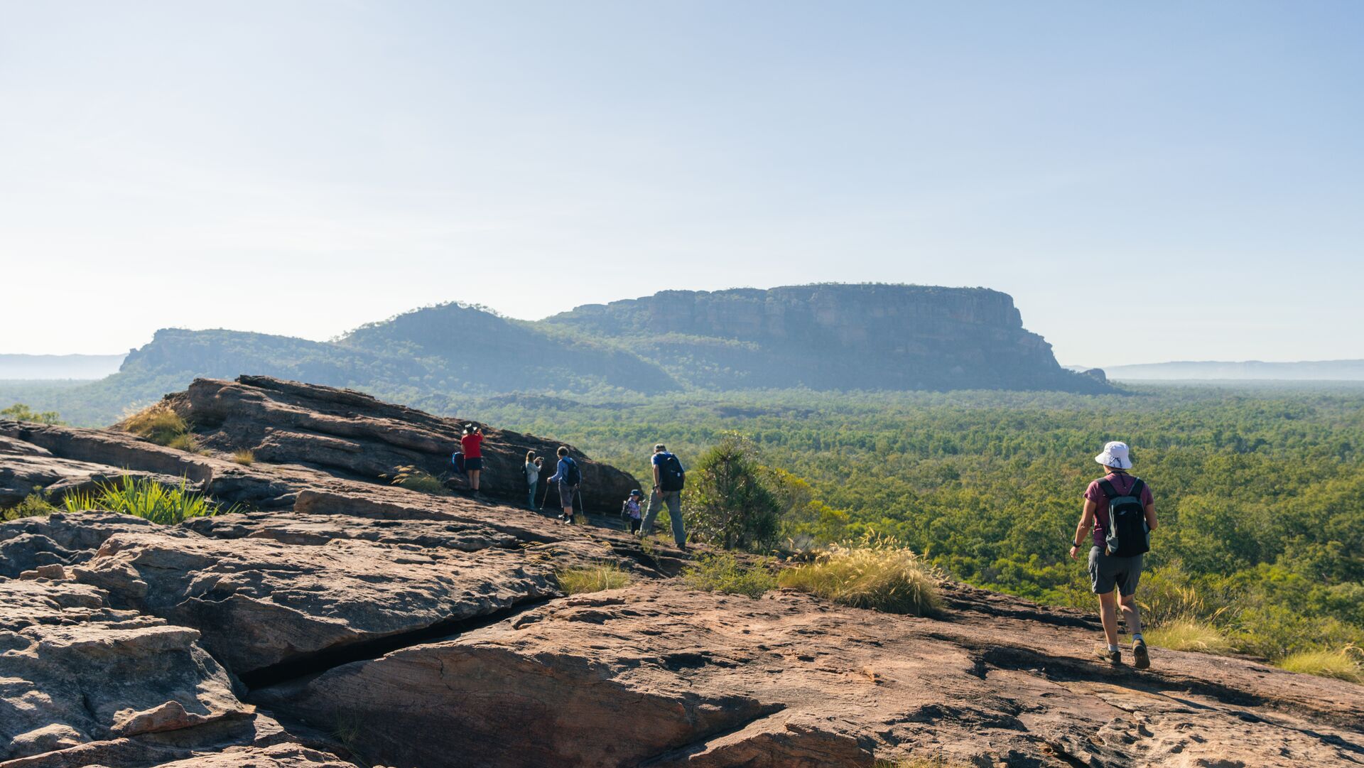 A group walking along Nawurlandja Lookout in Kakadu