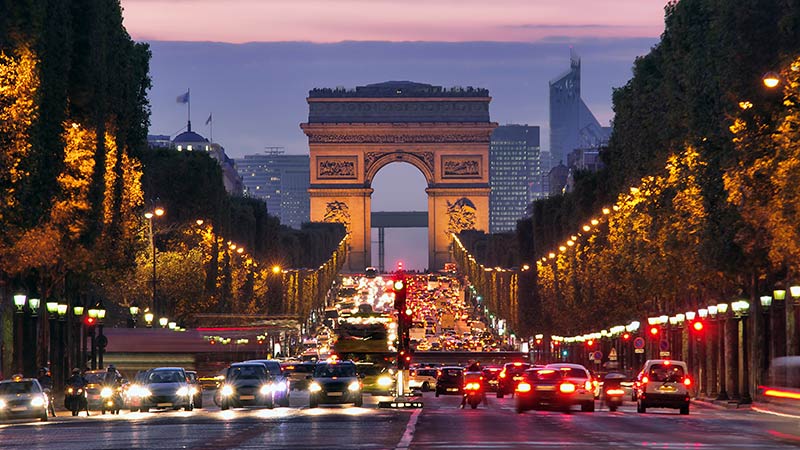 Traffic on the Champ Elyees in Paris