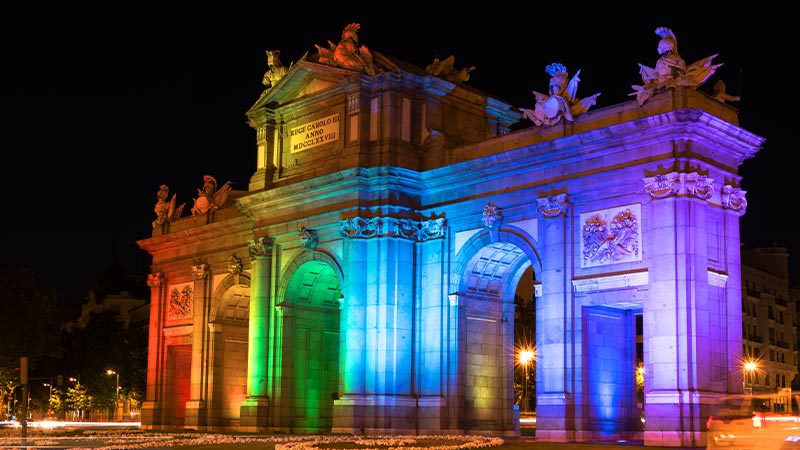Madrid's Puerta de Alcalá Gate lit up in Pride colours