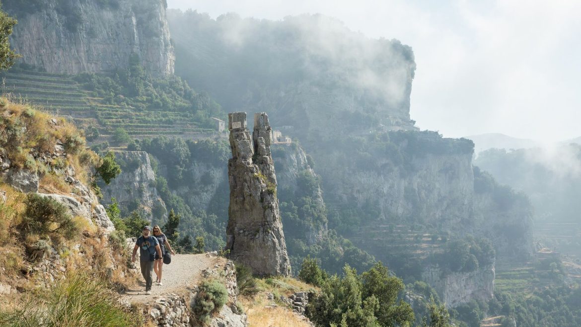 Two travelers walk the Path of the Gods in Italy