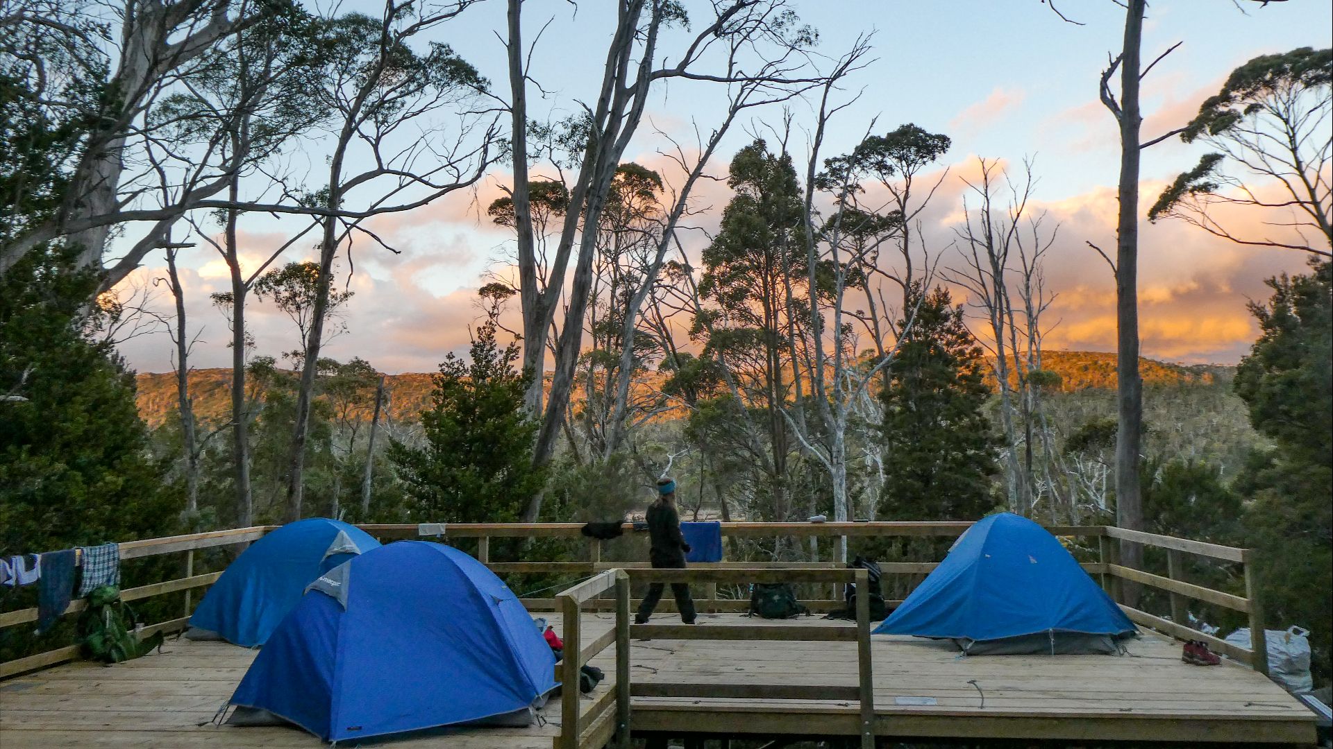 Camping on the Overland Trek, Tasmania.