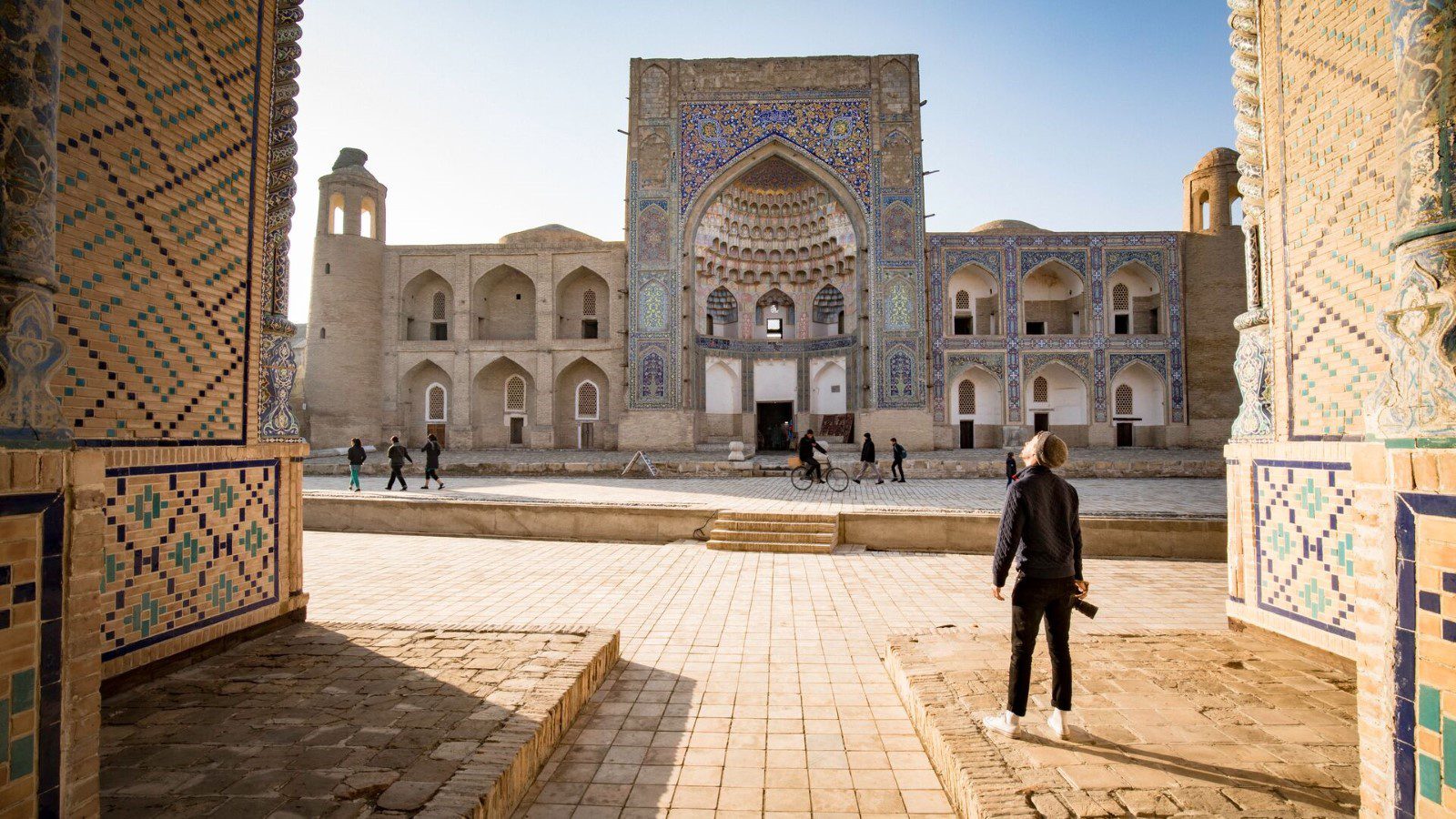 Taking in Uzbekistan's sights.