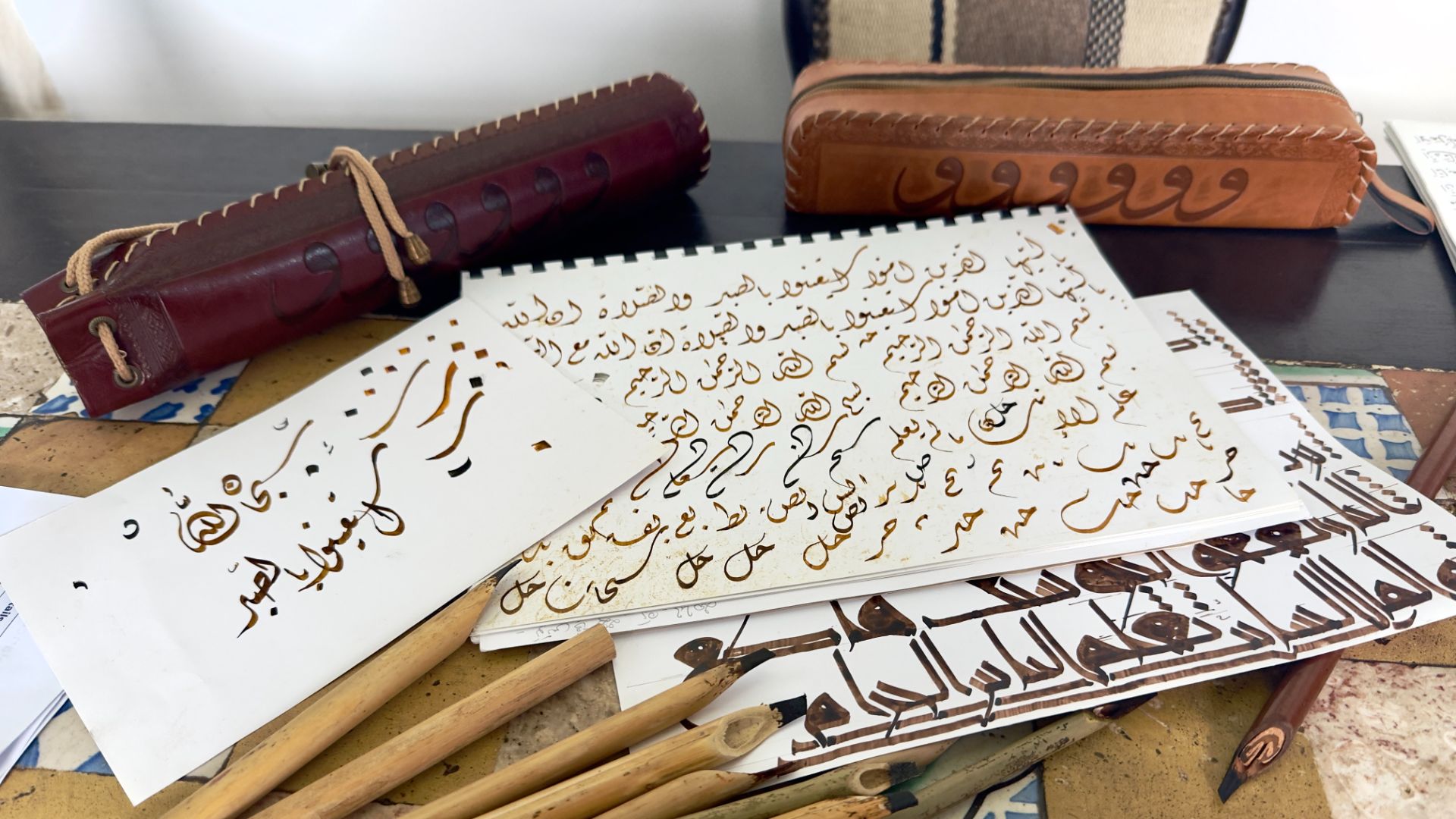 Calligraphy tools in the artist's home in Tunis.