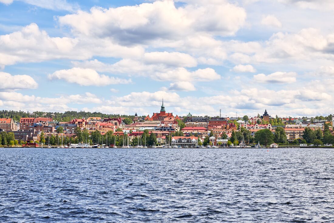Skyline of the city Ostersund seen from across the water in Sweden