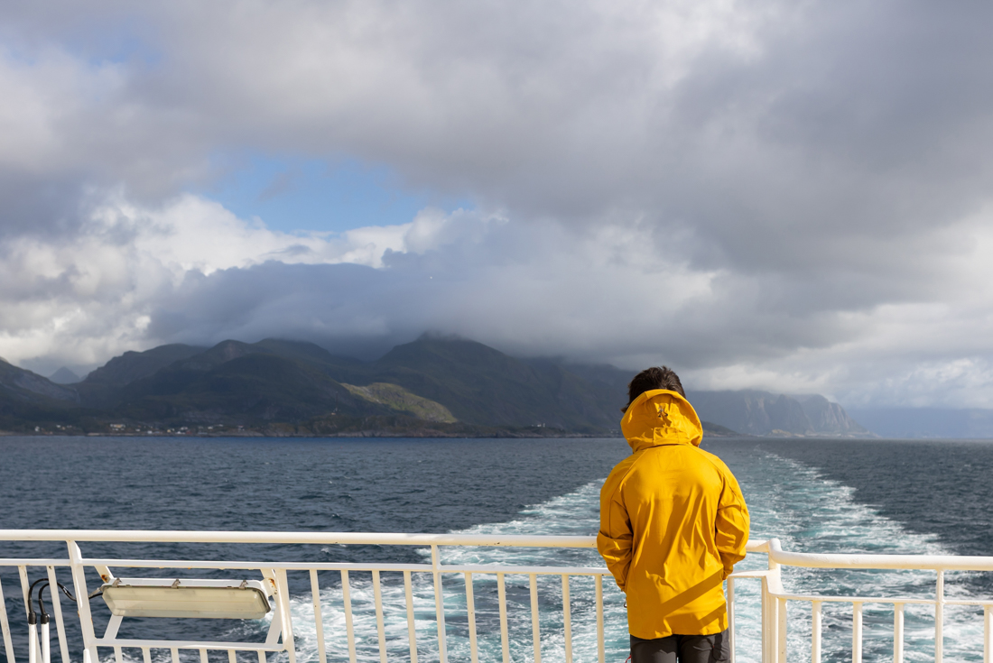 Picturesque coast of Norway from Trondheim ferry in central Norway