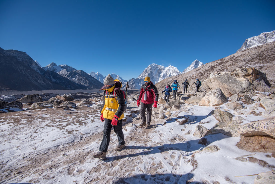 Beginning the climb down through the Himalayas in Nepal