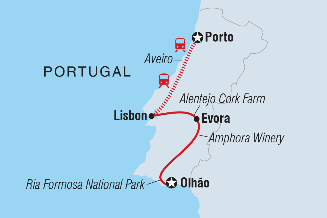 Map of Portugal Explorer: Porto To Algarve including Portugal