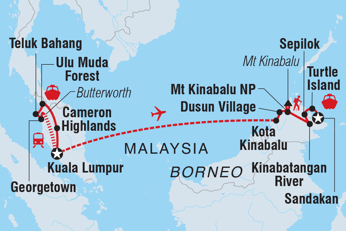 Map of Malaysia's Ultimate Adventure including Malaysia