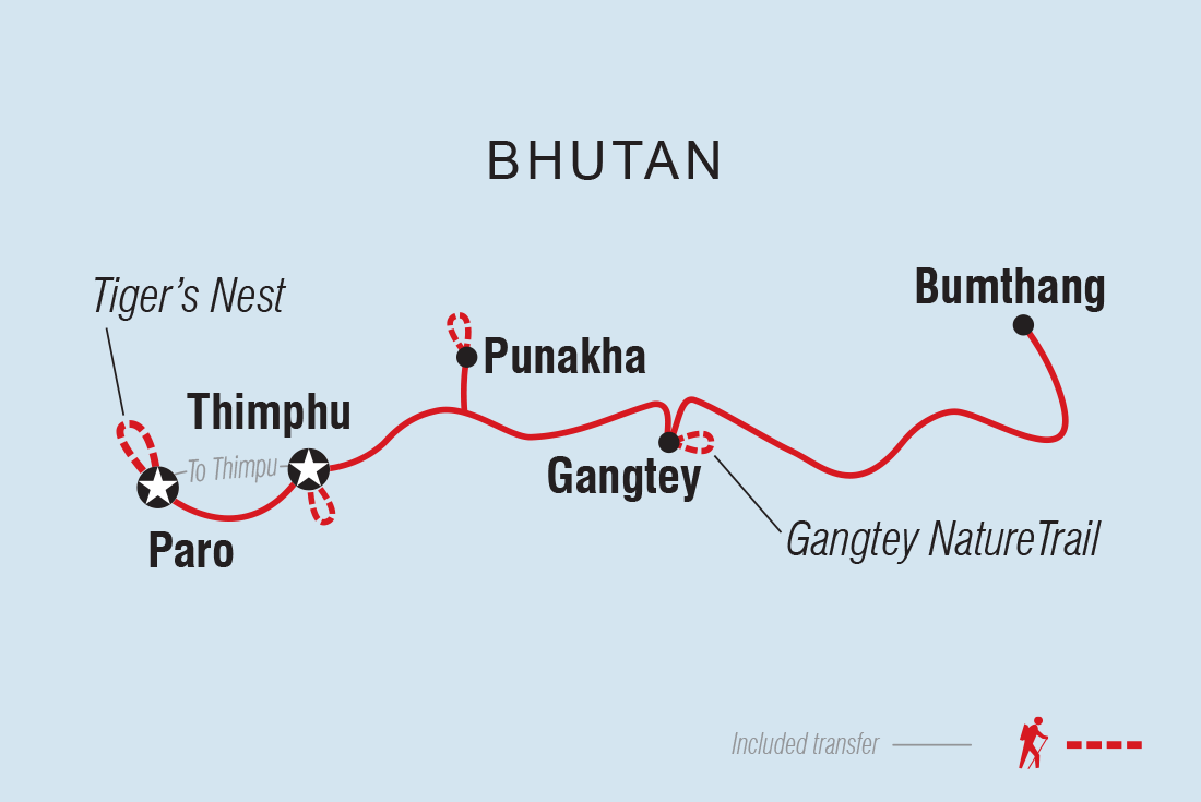 Map of Bhutan: Women's Expedition including Bhutan