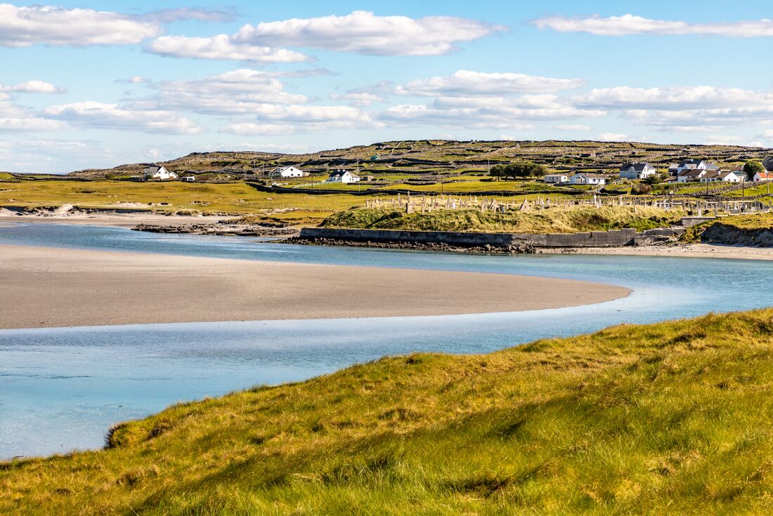 Kilronan farms on the edge of a lagoon in the Aran Islands