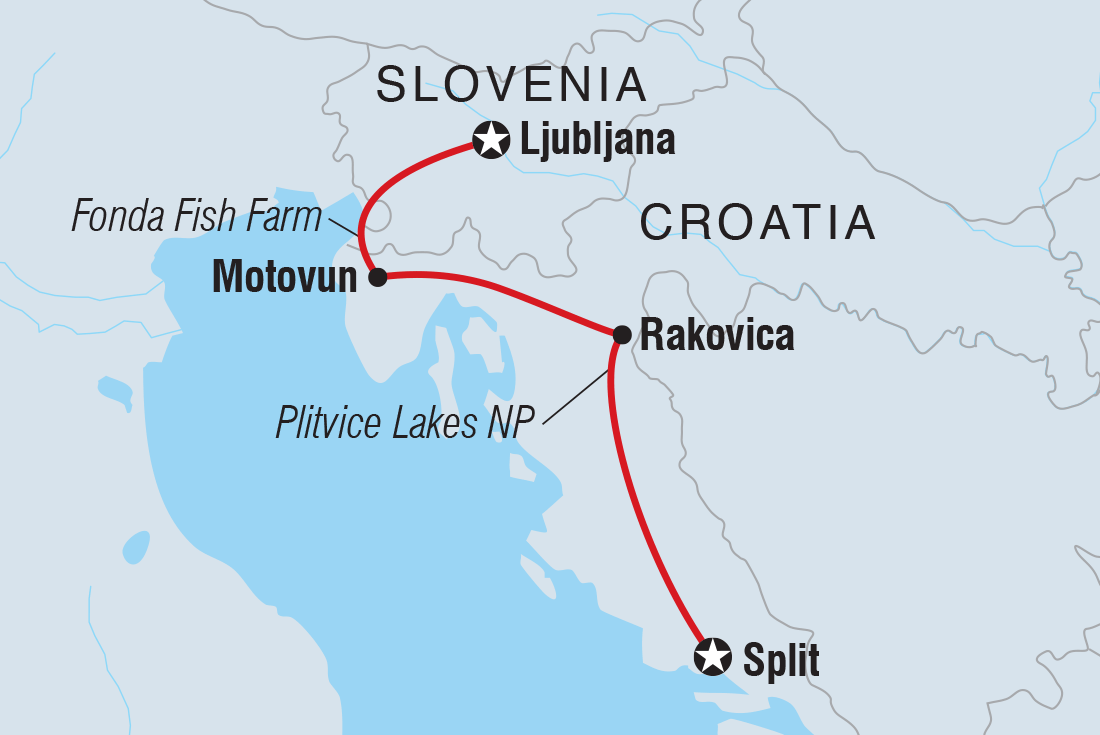 Map of Croatia & Slovenia Real Food Adventure including Croatia and Slovenia