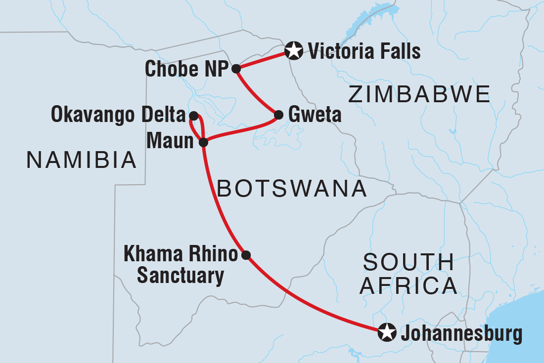 Map of Essential Botswana including Botswana, South Africa and Zimbabwe