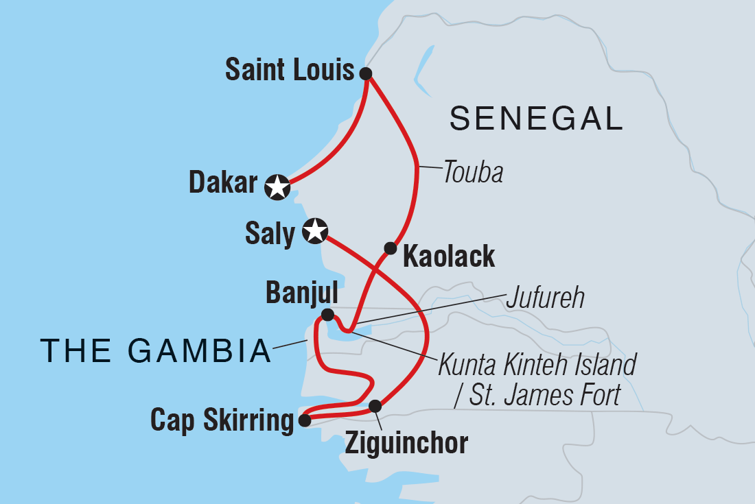 Map of Senegal & The Gambia Adventure including Gambia and Senegal