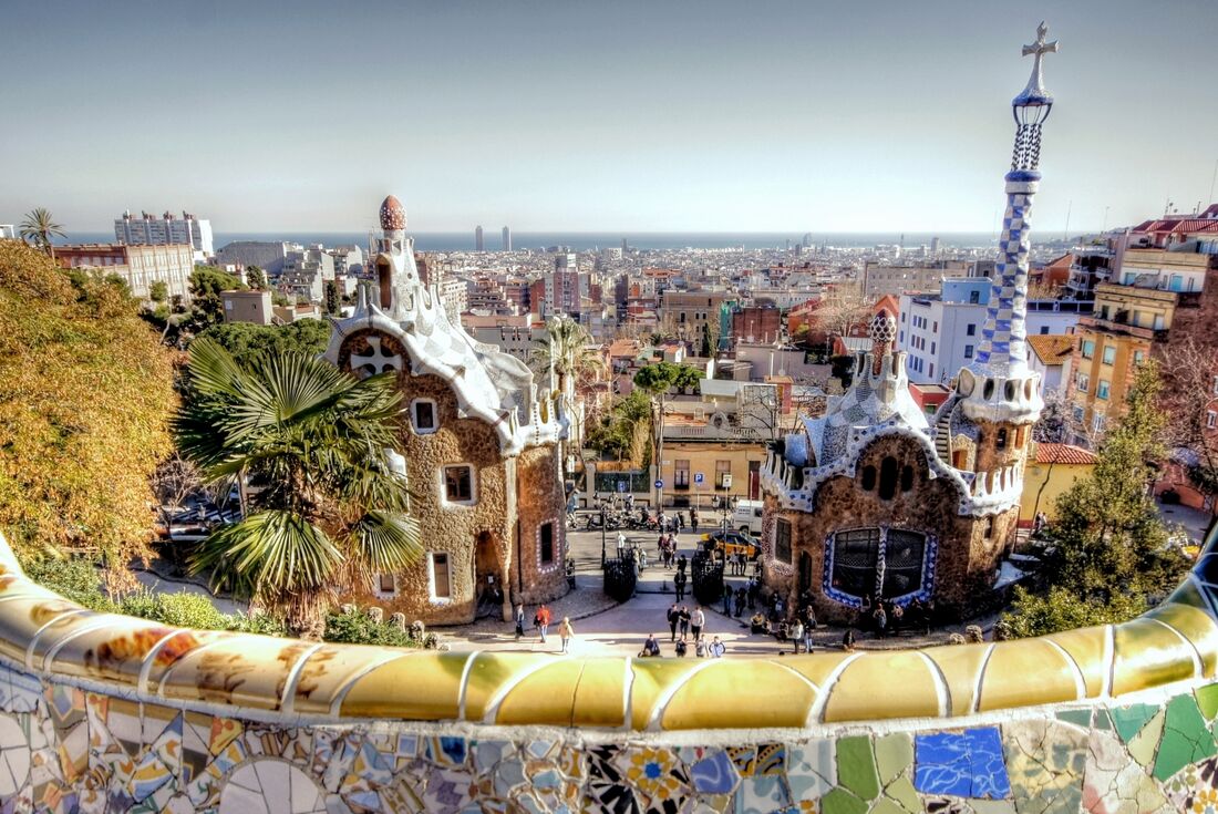 Overlooking the Park Gruel, a complex of architectural and park elements in Barcelona, Catalonia, Spain