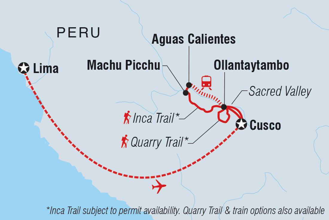 Map of Inca Trail Express From Lima including Peru