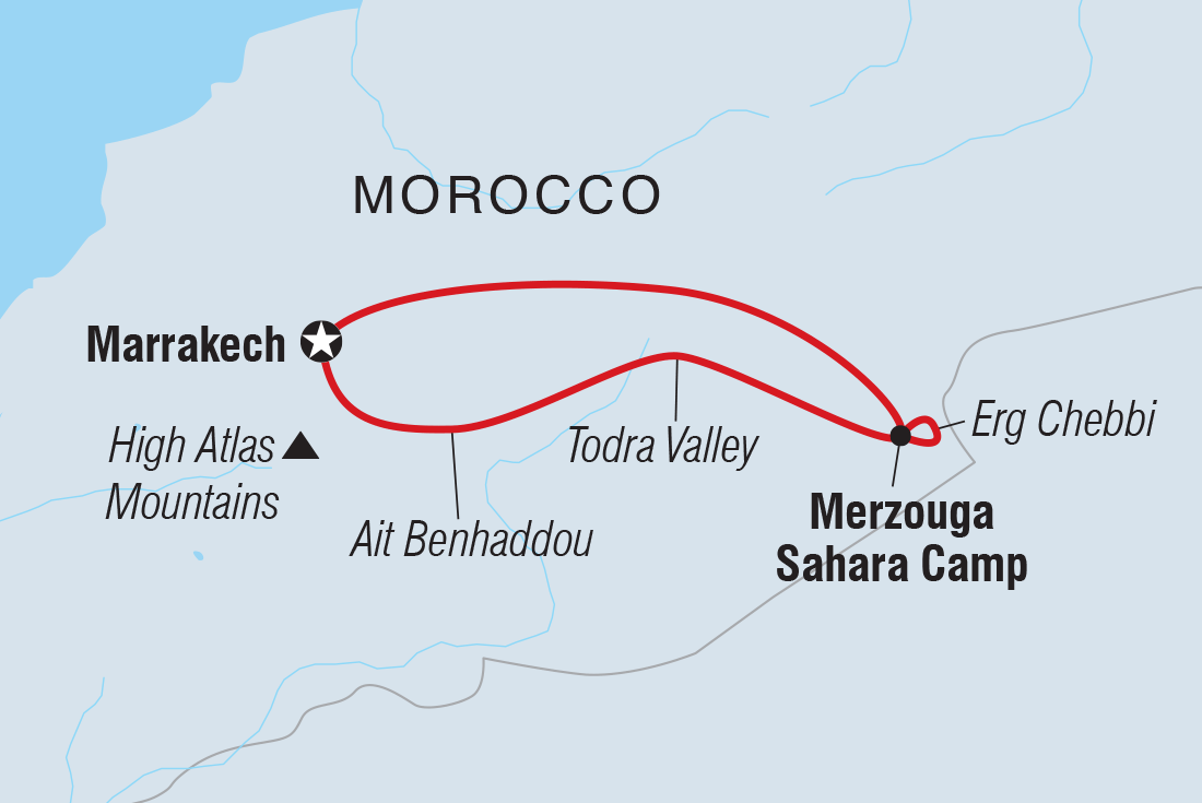 Map of Morocco Short Break: Marrakech To The Sahara including Morocco