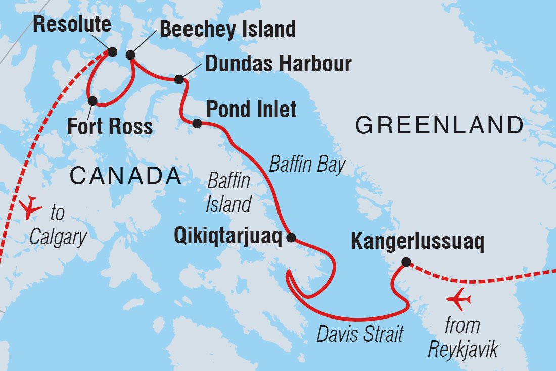 Map of Northwest Passage: The Legendary Arctic Sea Route including Canada, Greenland and Iceland