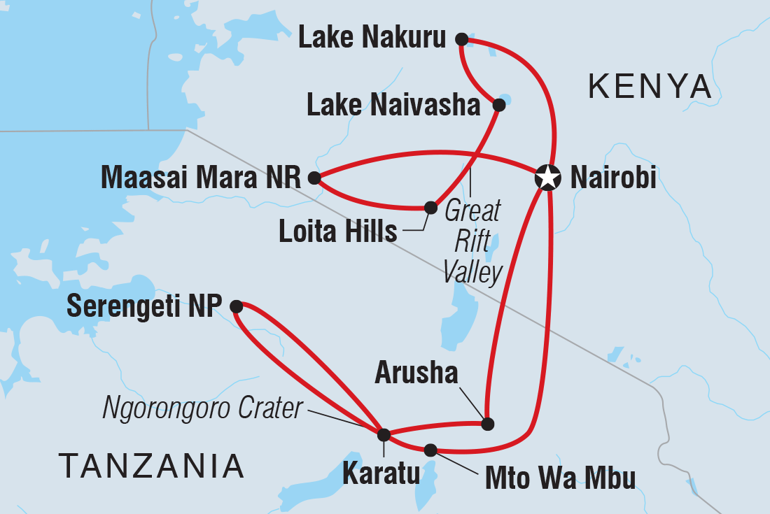 Map of Kenya And Tanzania Family Safari including Kenya and Tanzania, United Republic Of
