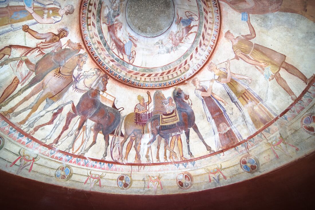 Ceiling artwork detailing in Thracian Tomb interior, Kazanlak, Bulgaria