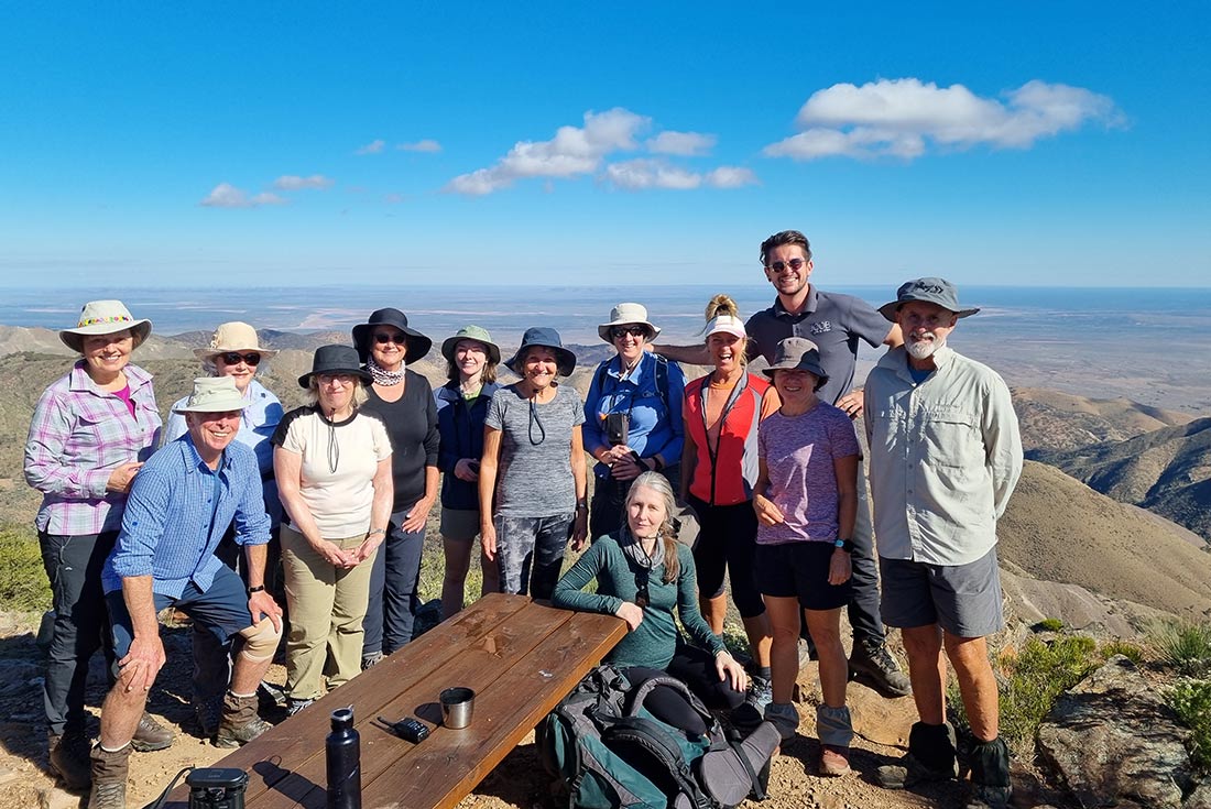 Travellers standing in front of Dutchman's Stern, Flinders Ranges, South Australia
