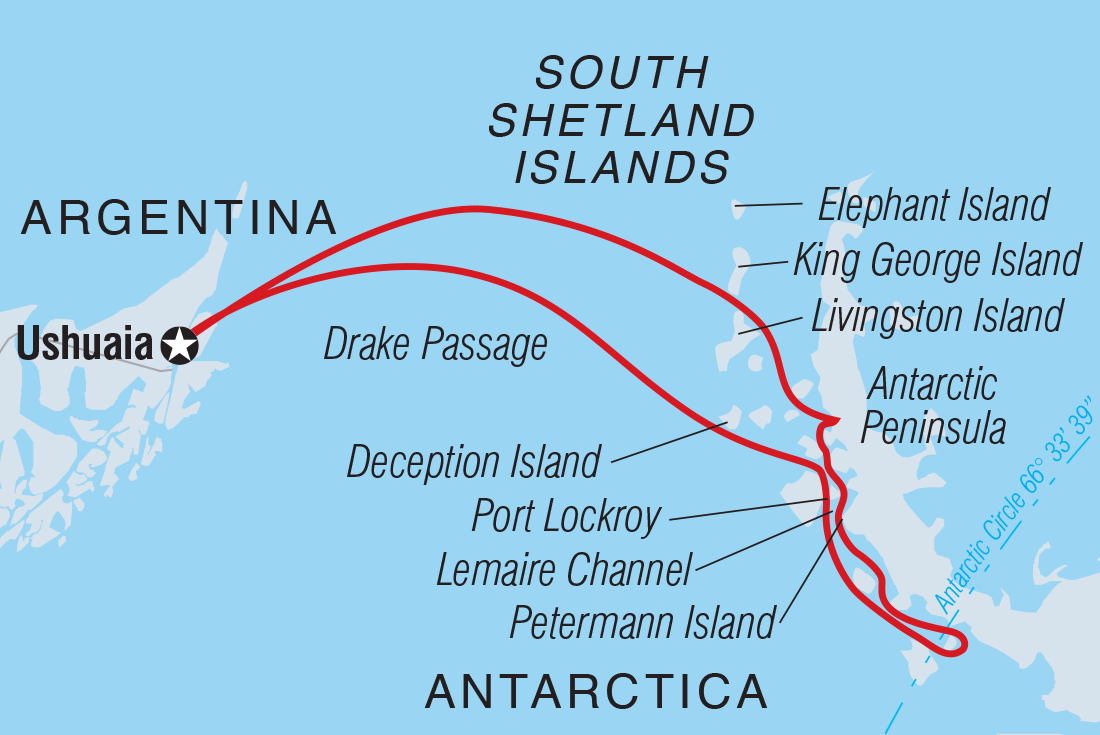 Map of Ultimate Antarctic Circle Crossing (Ocean Albatros) including Antarctica and Argentina