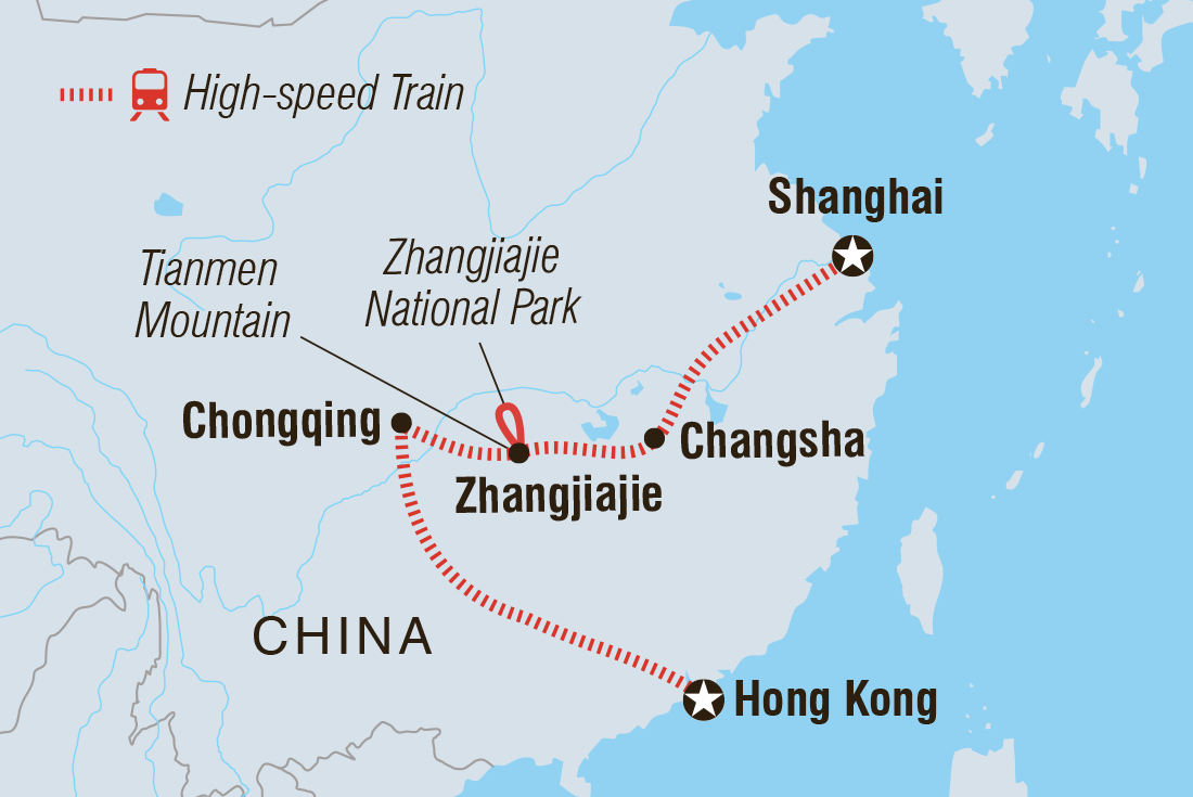 Map of Southern China Highlights: Hong Kong To Shanghai including China and Hong Kong, Special Administrative Region Of China