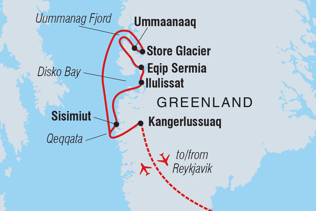 Map of Gems Of West Greenland: Fjords, Icebergs And Culture including Greenland and Iceland