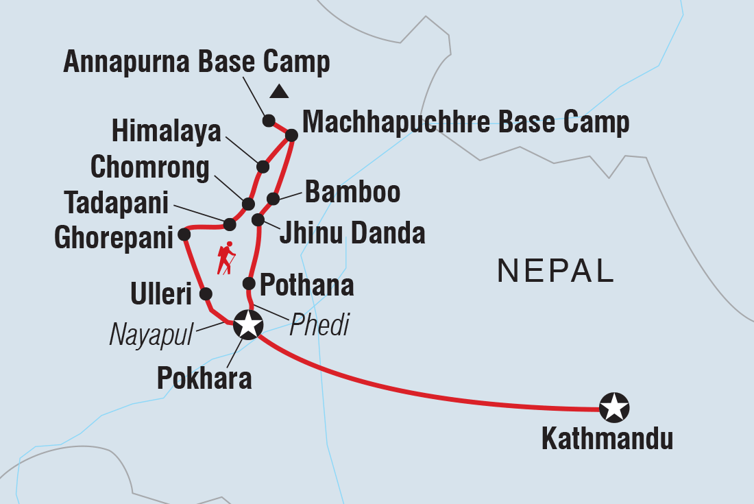 Map of Annapurna Base Camp Trek including Nepal
