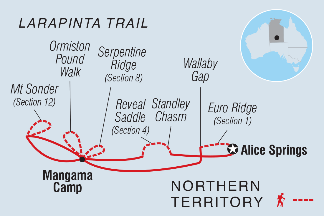 Map of Hike The Larapinta Trail including Australia