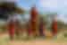 Local Maasai villagers jumping for traditional performance in colourful robes in Tepesua Village, Kenya