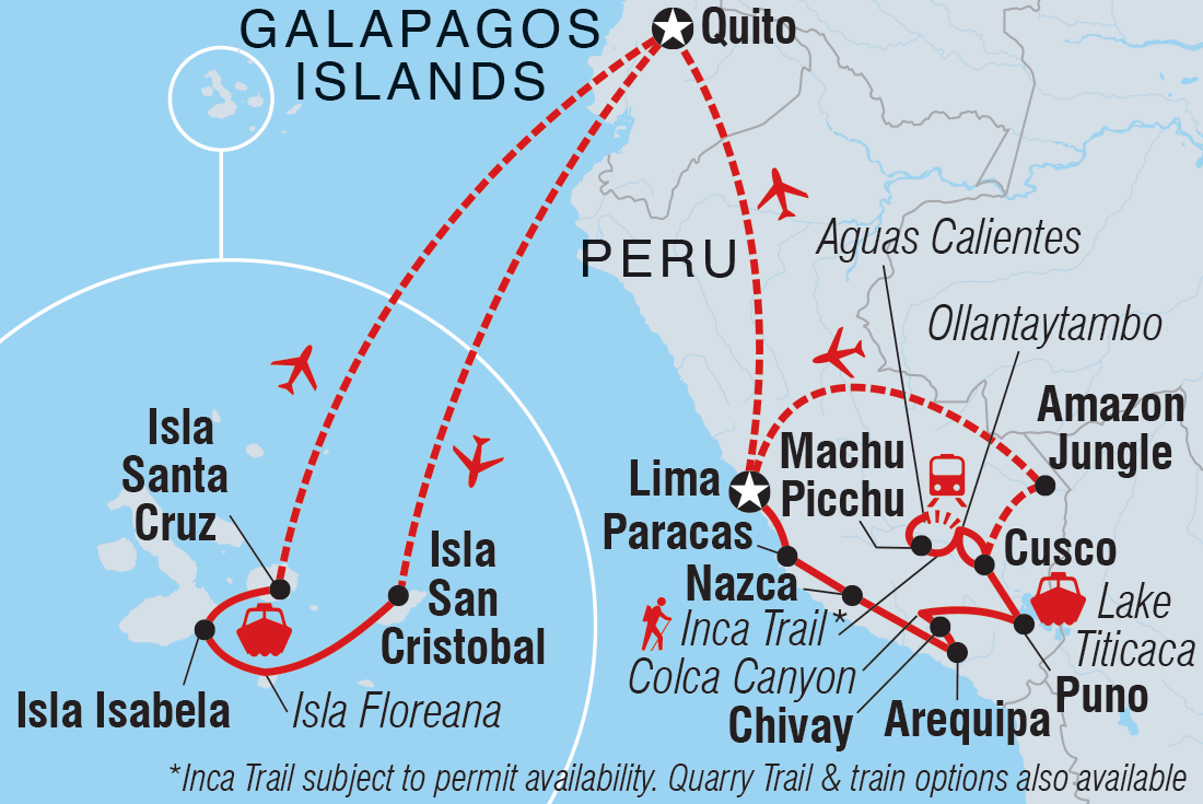 Map of Peru & Galapagos Explorer including Ecuador and Peru