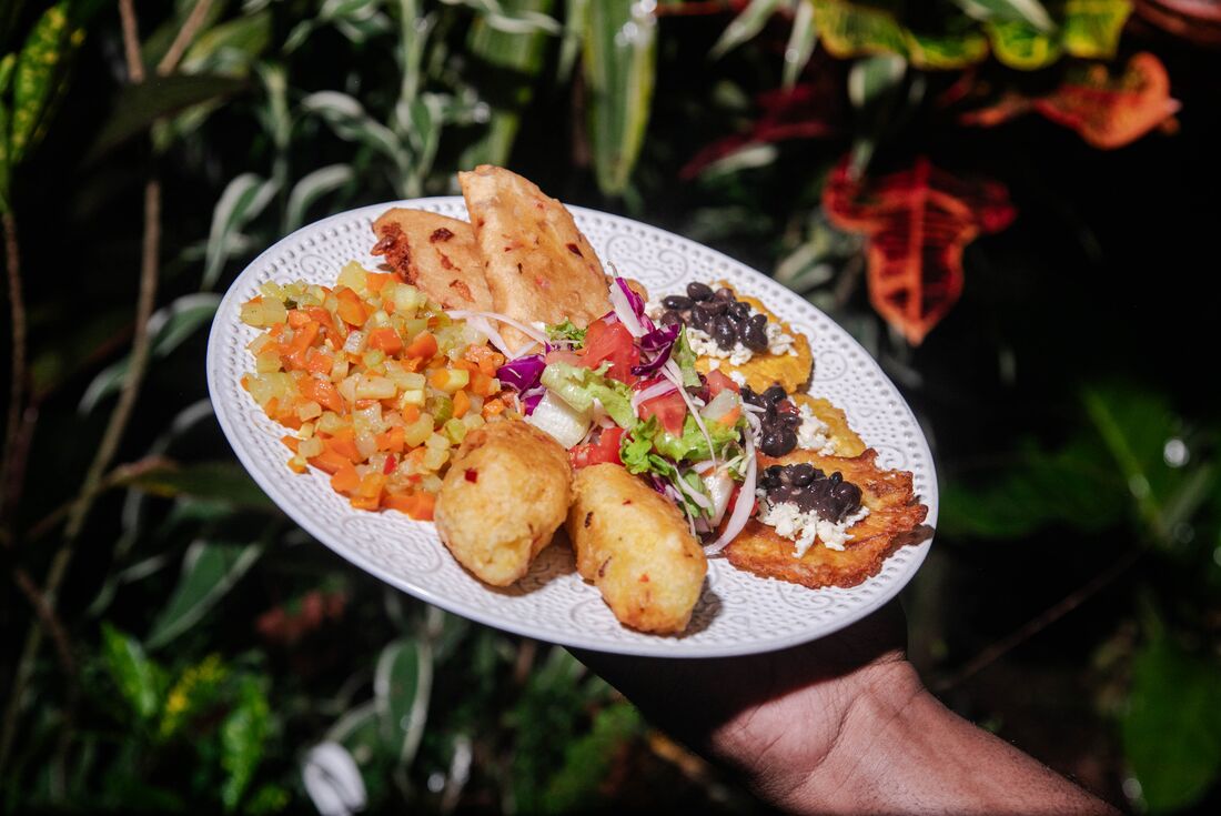 Fresh cooked mixed plate of Costa Rican food after a cooking session