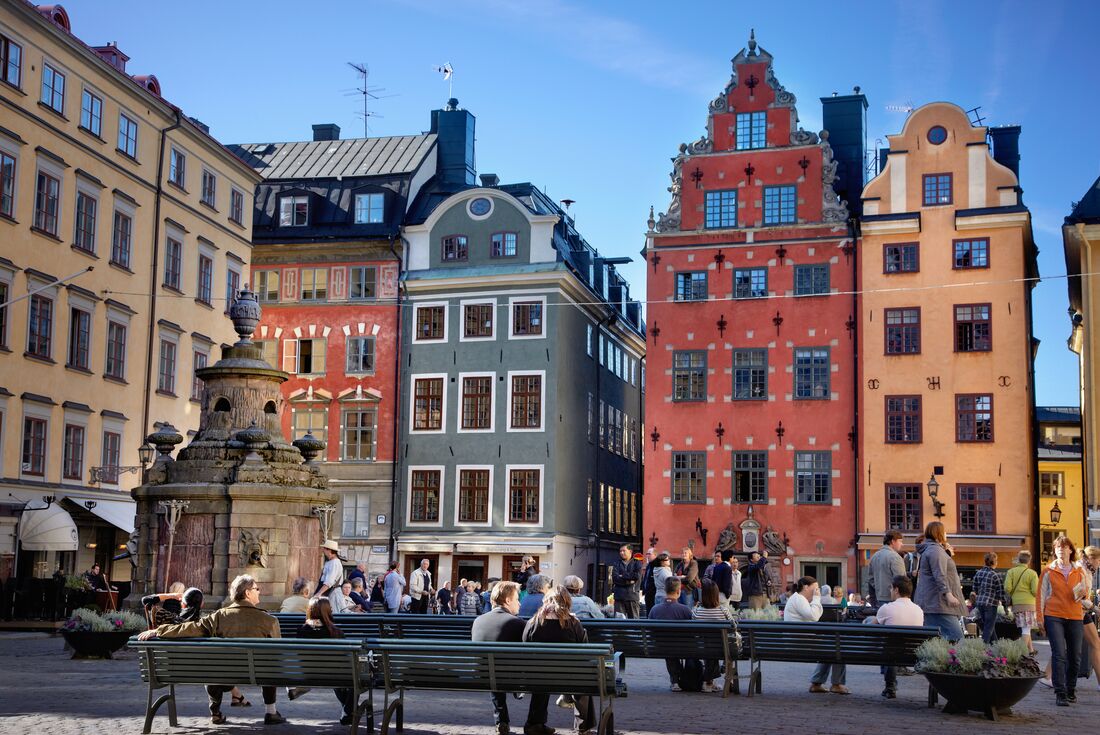 A busy day in Gamla Stan in Stockholm with crowds of people in southern Sweden
