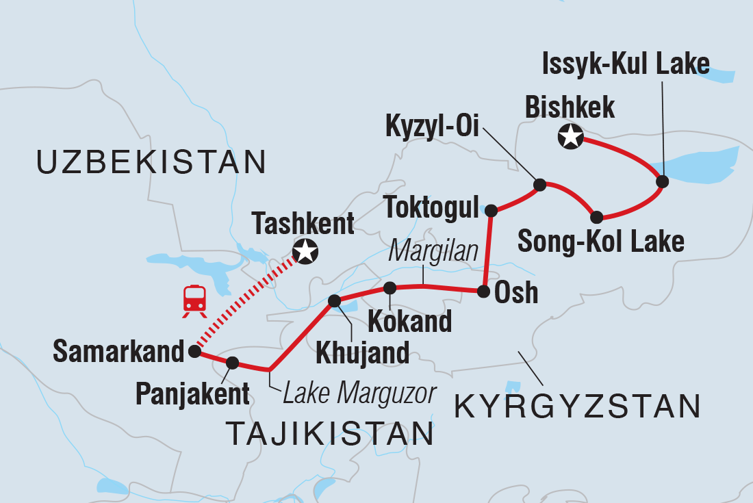Map of Central Asia Explorer including Kyrgyzstan, Tajikistan and Uzbekistan