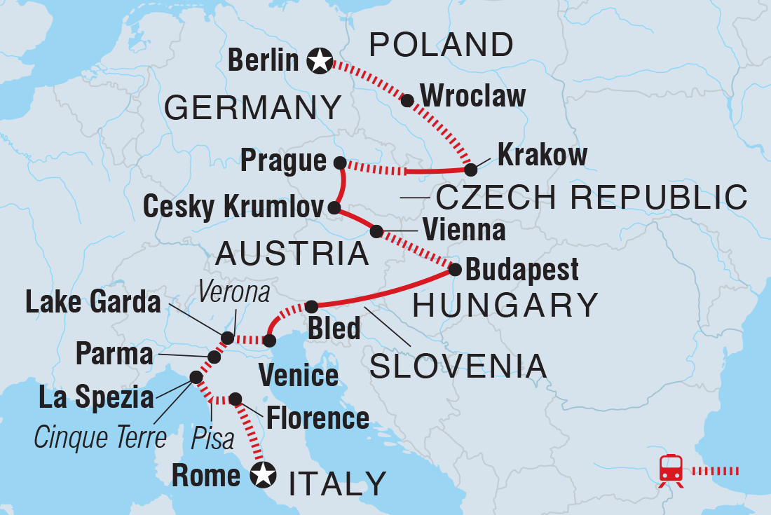 Map of Epic Europe: Central And Italy including Austria, Czech Republic, Germany, Hungary, Italy, Poland and Slovenia
