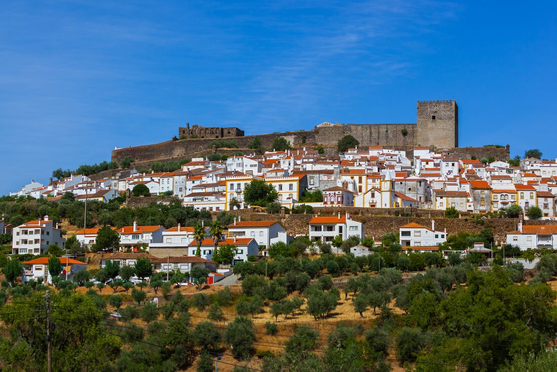 The old town of Castelo De Vide with the castle behind it in Portugal